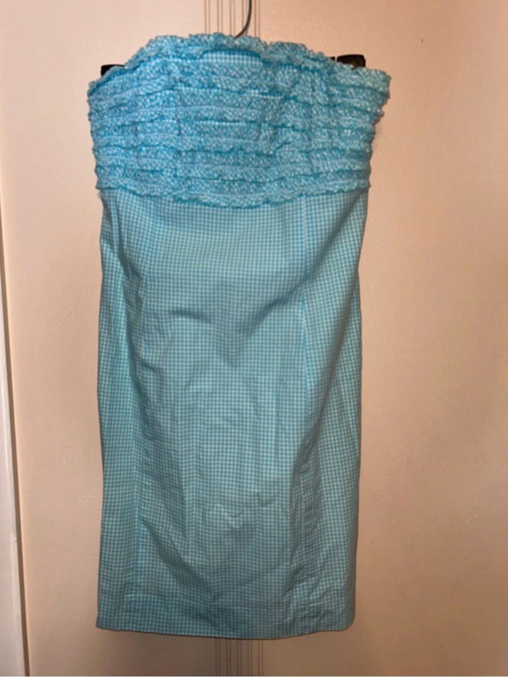 Lilly Pulitzer Strapless Aqua Gingham Dress with Smocked Top